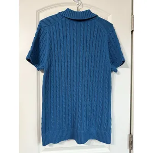Vintage LL Bean Cable Knit Cardigan Women’s XL Blue Teal Short Sleeve Button Y2K thumbnail 9
