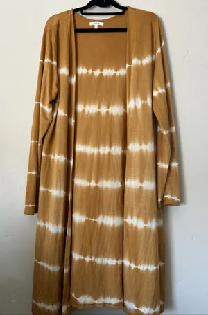 Maurices Women's Gold Mustard Yellow Open Tie Dye LS Cardigan Duster Medium thumbnail 1