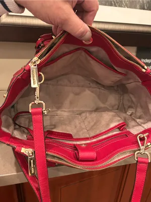 Michael Michael Kors Red and Black Two-Tone Saffiano Satchel with Gold Hardware thumbnail 7