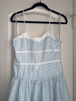 FOR LOVE and LEMONS georgia midi dress in blue gingham thumbnail 5