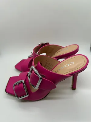 COACH Bright Pink Leather Double-Buckle Slide Stiletto Heels Shoes *Size 6.5* 🌸🌸 thumbnail 5