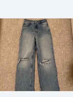 Zara Light Blue Distressed Straight leg jeans thumbnail 2