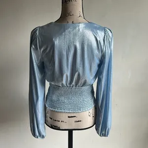 Anthropologie Flat White Shine Blue Iridescent Blouse Size XS NWT thumbnail 10