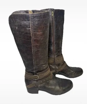 UGG Women's 9.5 Esplanade Riding Boots Croco Java Brown Distressed Sheepskin thumbnail 1