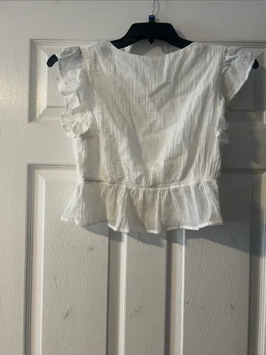 Blue Blush White V-Neck Peplum Flutter Sleeve Blouse thumbnail 5