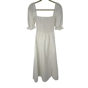 Reformation Marabella Linen Midi Dress White Smocked Puff Sleeve Small Vacation thumbnail 2