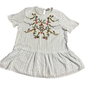 Boho Blue White Embroidered‎ Peplum Top Vintage-Inspired Cottagecore Vibes Sz M thumbnail 8