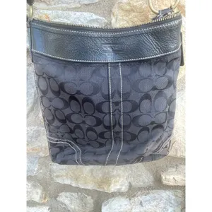 Coach #10403 purse black signature logo jacquard bronze hardware thumbnail 3