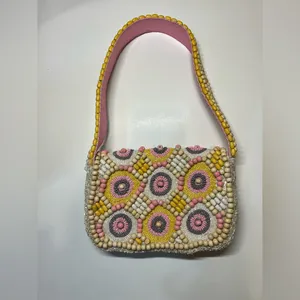 Handcrafted in India Viral Wooden Beaded Colorful Pink Pastel Shoulder Bag Purse thumbnail 8