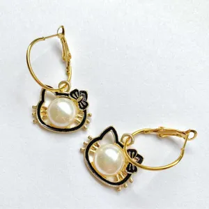 Handmade Kawaii y2k cat kitty pearl hoop earrings💟 thumbnail 1