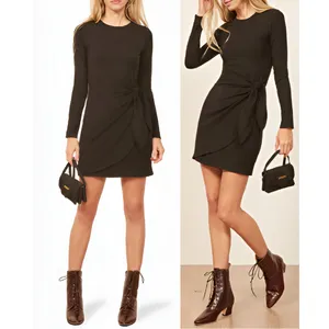 Reformation Womens Party Going Out Cali Tie Side Ribbed Mini Dress Size M Black‎ thumbnail 2