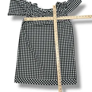 Vineyard Vines Gingham Check Off The Shoulder Shift‎ Mini Dress Black White XS thumbnail 11