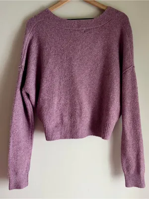 Love Tree Boutique Purple Long Sleeve Cardigan Cropped Sweater Size Large thumbnail 2