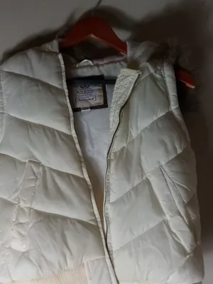 Bongo Outdoor M Puffer Hoodie Fur Trim Gorpcore Vest in Ivory Brown thumbnail 1