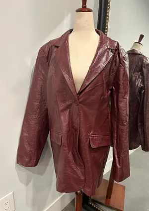 Forever 21 Burgundy faux Leather-Effect Long Blazer thumbnail 1