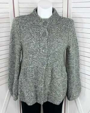 Willi Smith Marled Peplum Wool Blend‎ Cardigan Sweater Grey XL thumbnail 1