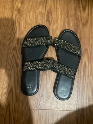 a new day Black Slide Sandals with Sparkle Straps thumbnail 2