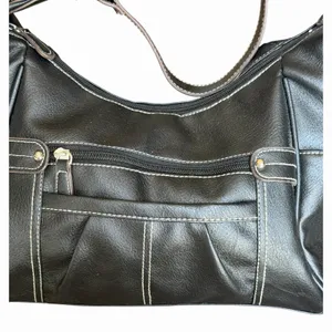 Black Faux Leather Hobo Shoulder Bag Contrast Stitch Y2K Slouchy Purse thumbnail 3
