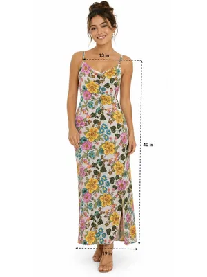Vtg Floral Slip Dress XS Y2K Retro 70s Inspired Boho Festival Midi Hippie Garden thumbnail 2