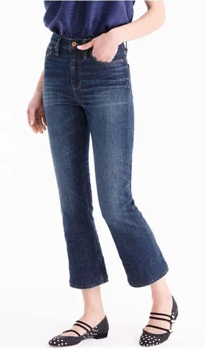 J. Crew Blue Whiskered Cutoff Hem 9 Inch Billie Demi Boot Crop Jeans Size 27 thumbnail 1