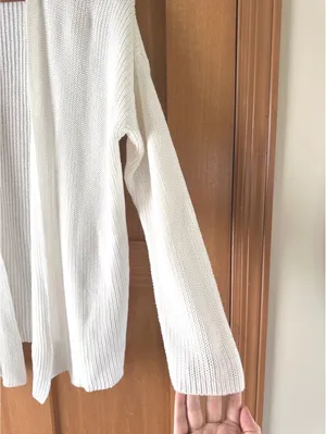 Eileen Fisher Organic Linen Cotton Ivory Knit Open Front Cardigan Women’s Large thumbnail 3