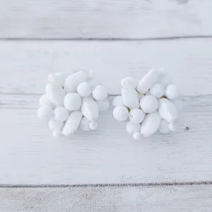 Vintage Clip On Earrings Unusual White Cluster Retro Statement thumbnail 2