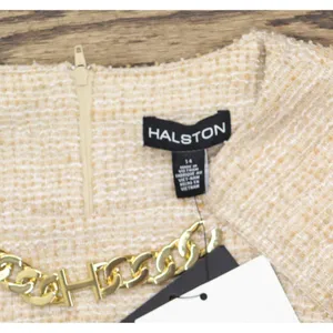 Halston Womens Tweed Chain-Trim Shift Dress HD4JMB8T Oatmeal Brown 14 thumbnail 6