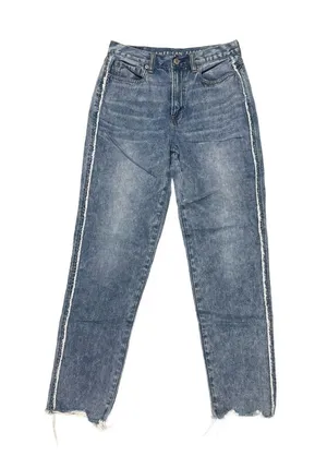 American Eagle Mom Jean Women's 2 Denim Raw Hem Straight Leg Light Wash Casual thumbnail 1