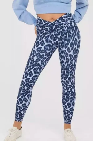 NWT Aerie Offline Blue Cheetah Print Crossover Leggings thumbnail 1