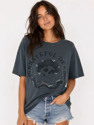 Grateful Dead Skull Roses Graphic Tee American Eagle Band Tee Oversized Band thumbnail 1
