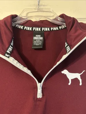 Victoria’s Secret Pink Burgundy Quarter Zip Pullover Sweatshirt Medium thumbnail 2
