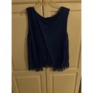 Lilly Pulitzer Blue Linen Cotton Knit Fringe Hem Crossover Back Tank Top Small‎ thumbnail 4