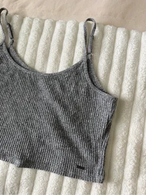Hollister Gray Ribbed Cropped Cami Top thumbnail 2
