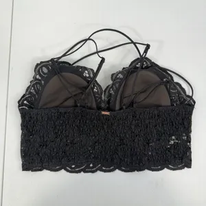 Victoria's Secret PINK L Large‎ Lace Bralette Bra Black Lace Strappy Smocked thumbnail 5