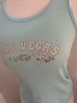 😻💘 Custest y2k Las Vegas Women’s Light Blue Ribbed Tank Top thumbnail 2