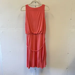 LOFT Peach Sleeveless Drawstring Waist Ruffle Hem Dress Coral Pink Sz Large Soft thumbnail 2