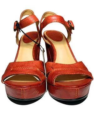 Frye NWT Corrina Campus Wedge Platform Sandals Leather Burnt Red Size 8.5 thumbnail 3