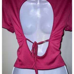 Women’s Pink Short Sleeve Baby Tee Crop Top Medium thumbnail 5