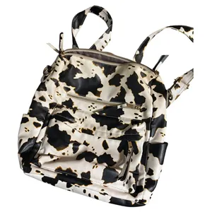 Boutique Cow Print Backpack Purse Womens OS White Black Vegan Leather Western thumbnail 1