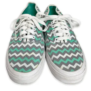 Vans Chevron Low Top Teal & White Sneakers Size 7 thumbnail 4
