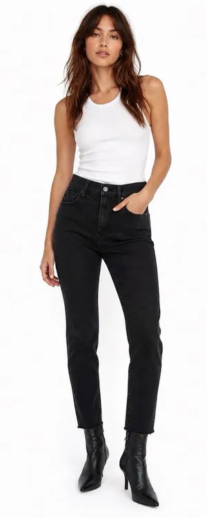 FRAME Ali High Rise Cigarette Jeans Women’s 29 Black Raw Hem Made USA thumbnail 1