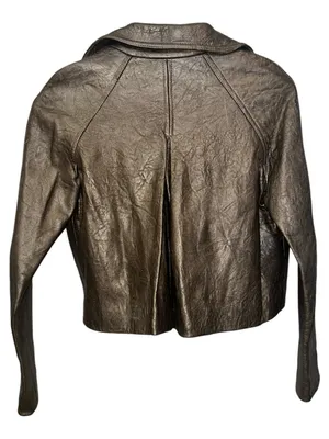 PI Poleci Metallic Bronze Thick Leather Cropped Jacket Small NWOT Tan thumbnail 2