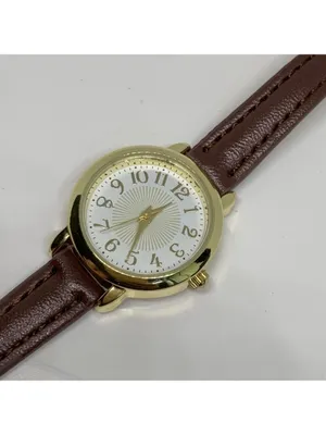 FMD Women’s watch gold tone 25mm quartz analog brown leather band running thumbnail 2