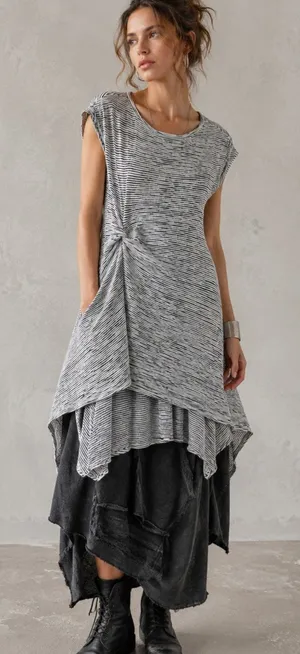 Max Studio Black & White Striped Short Sleeve Ruched Mini Dress Womens S Artsy thumbnail 1