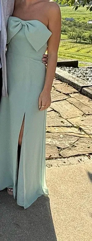 Revelry chiffon strapless bow dress sage thumbnail 2