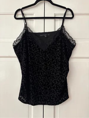 White House Black Market WHBM Black Velvet Leopard Print Lace Cami‎ Top Size XL thumbnail 3