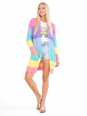 ZESICA XL Pastel Rainbow Colorblock Long Open Front Knit Cardigan Pockets thumbnail 6