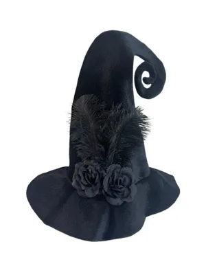 Black Decorative Witch Hat with Feather & Rose Accents thumbnail 1
