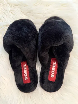 Sorel Black Plush Crossover Slide Slippers size 7 BNWOT see all photos thumbnail 5