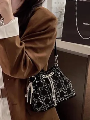 & Other Stories Cute Small Crossbody Checkered Bucket Bag thumbnail 5